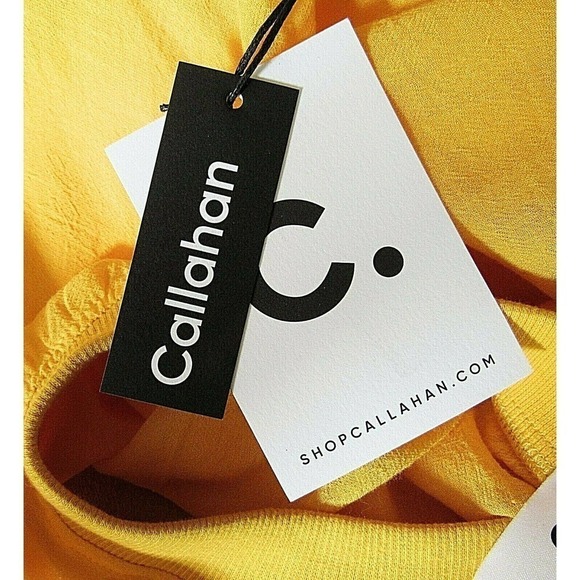 Callahan Size L Gauze Knit Short Sleeve Yellow Top - Picture 6 of 7